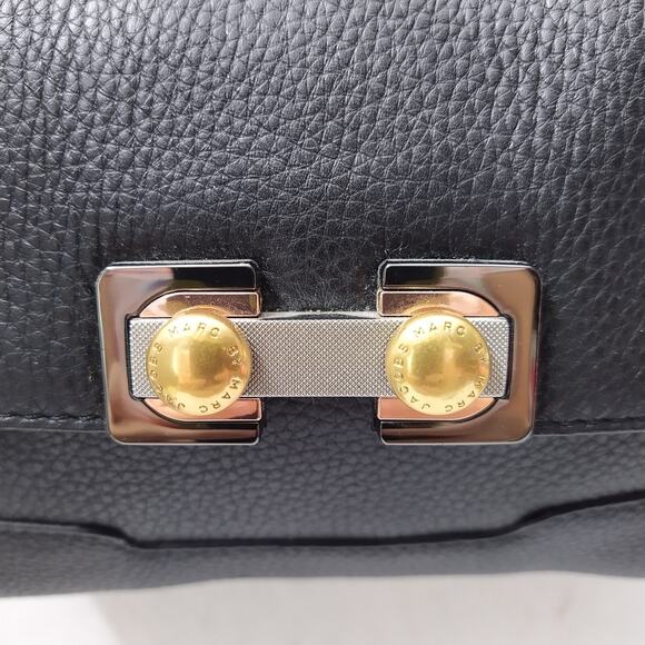 Marc by Marc Jacobs Black Pebbled Leather Pushlock Flap Closure Crossbody Bag - Picture 3 of 16